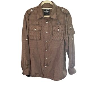 Akademiks button down shirt roll up long sleeves print on the back Sz large